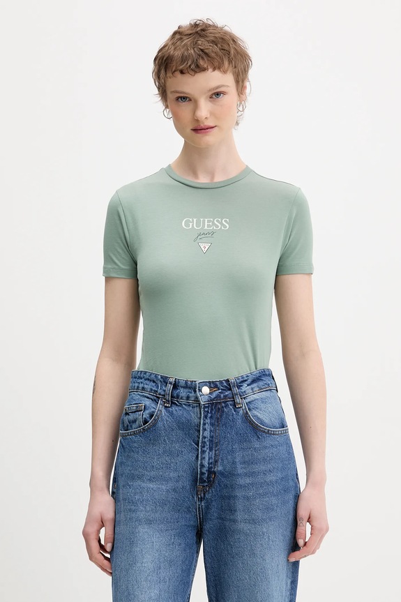 Guess Jeans majica za žene s pamukom bez uzorka zelena W6RI15.J1314