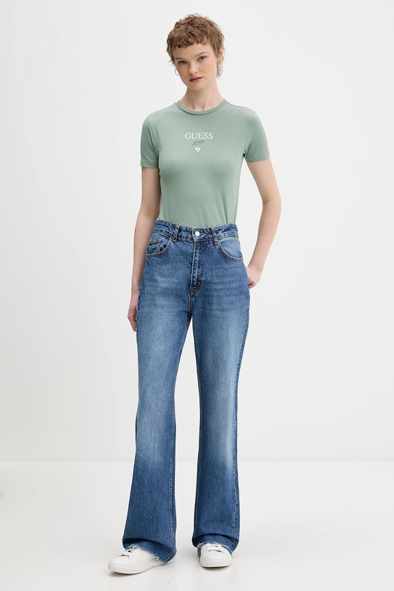 Guess Jeans majica za žene s pamukom W6RI15.J1314 zelena SS26