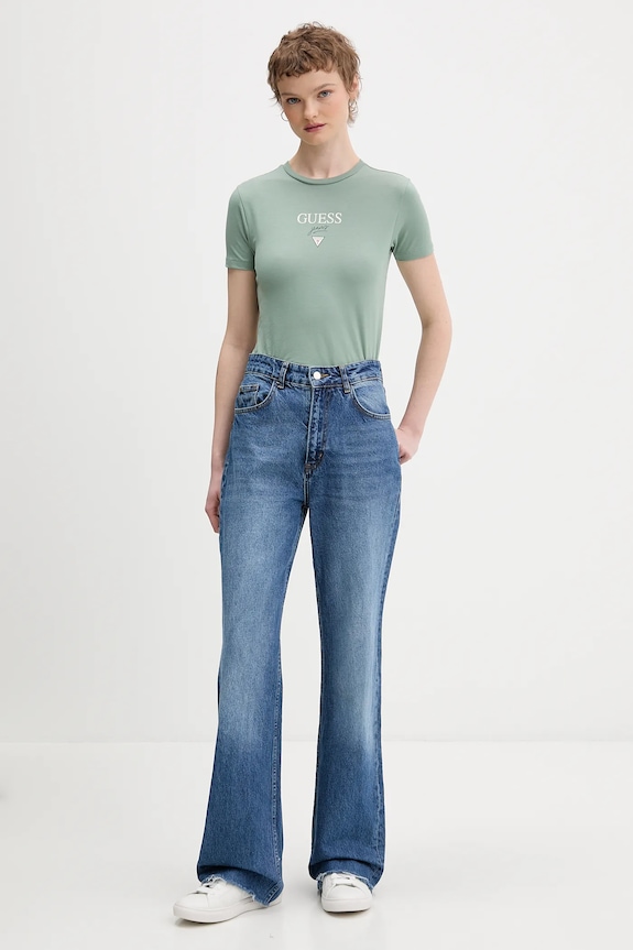 Guess Jeans majica za žene s pamukom W6RI15.J1314 zelena SS26