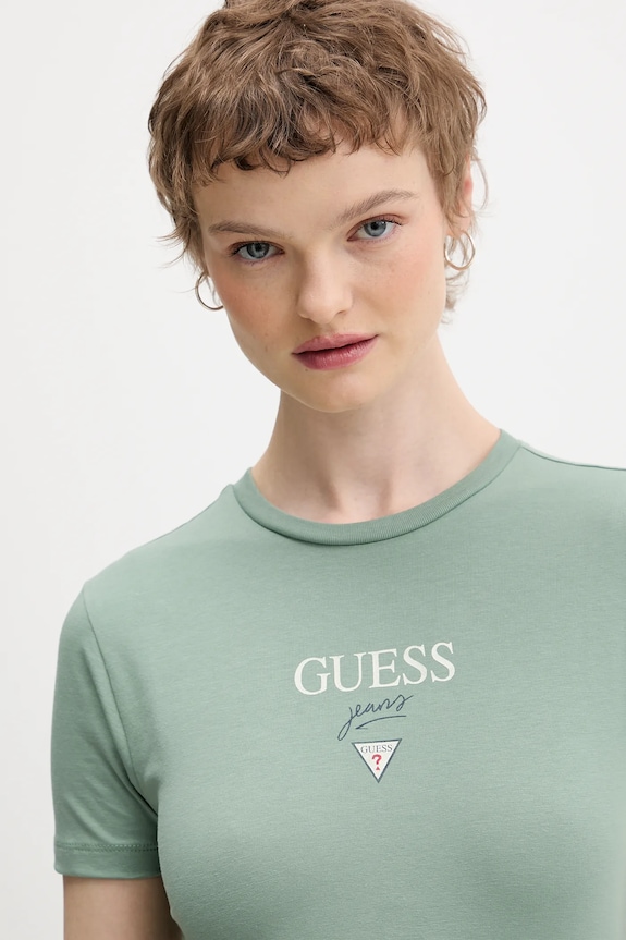 Guess Jeans majica za žene s pamukom zelena W6RI15.J1314