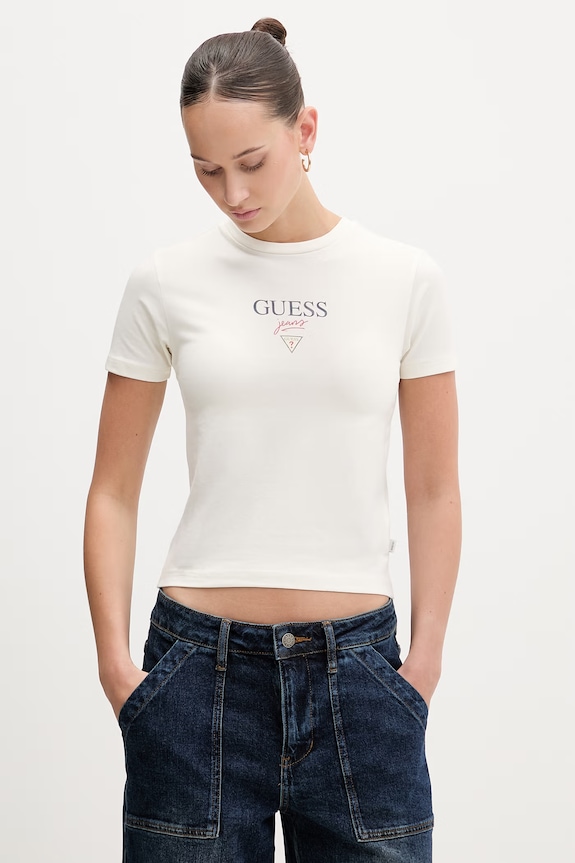 Guess Jeans tričko dámské s bavlnou slim béžová W6RI15.J1314