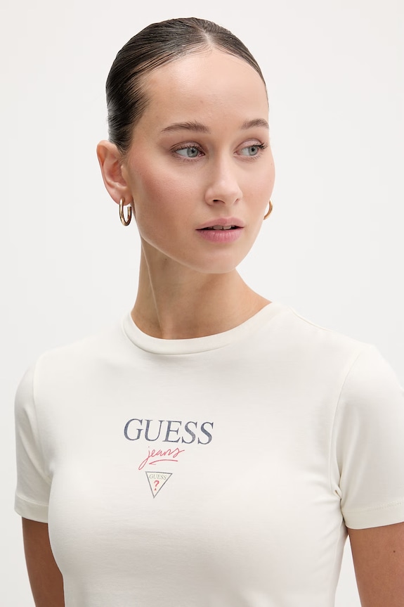 Guess Jeans tričko dámské s bavlnou béžová W6RI15.J1314
