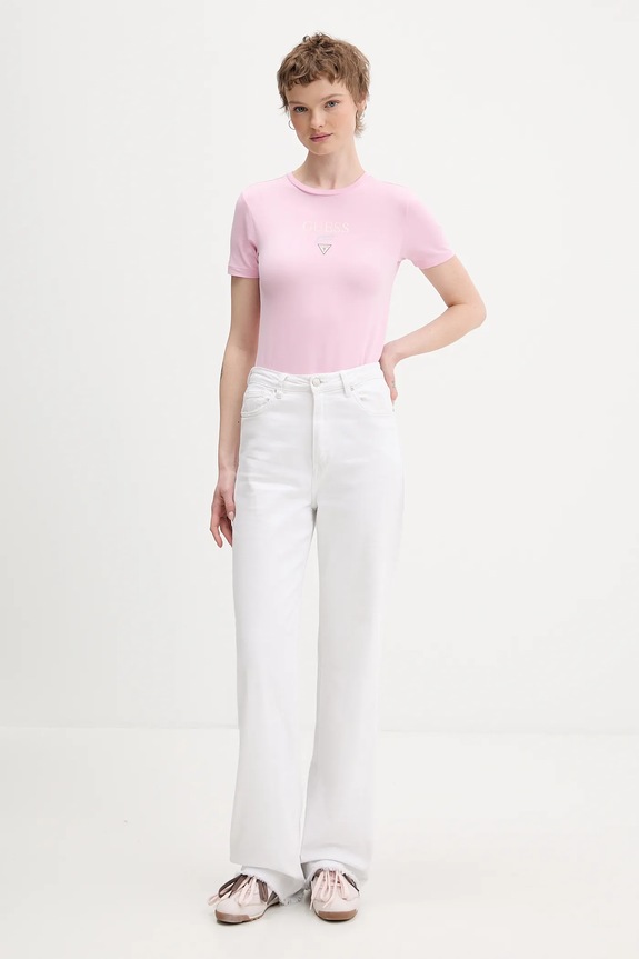 Guess Jeans tričko dámské s bavlnou W6RI15.J1314 růžová SS26