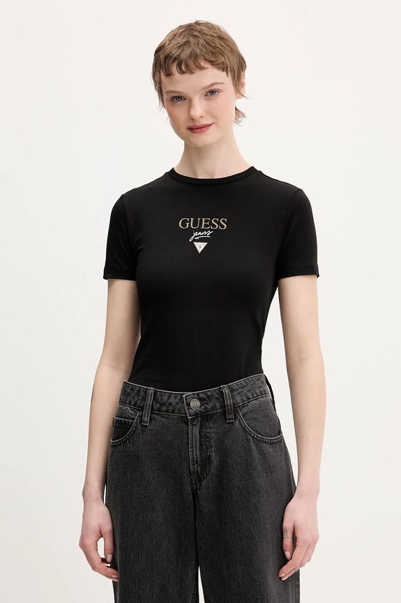 Tričko Guess Jeans slim čierna W6RI15.J1314