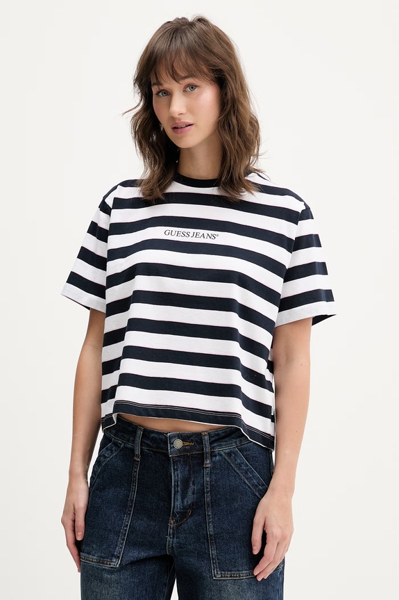 Guess Jeans t-shirt bawełniany aplikacja granatowy W6RI19.K8HM0