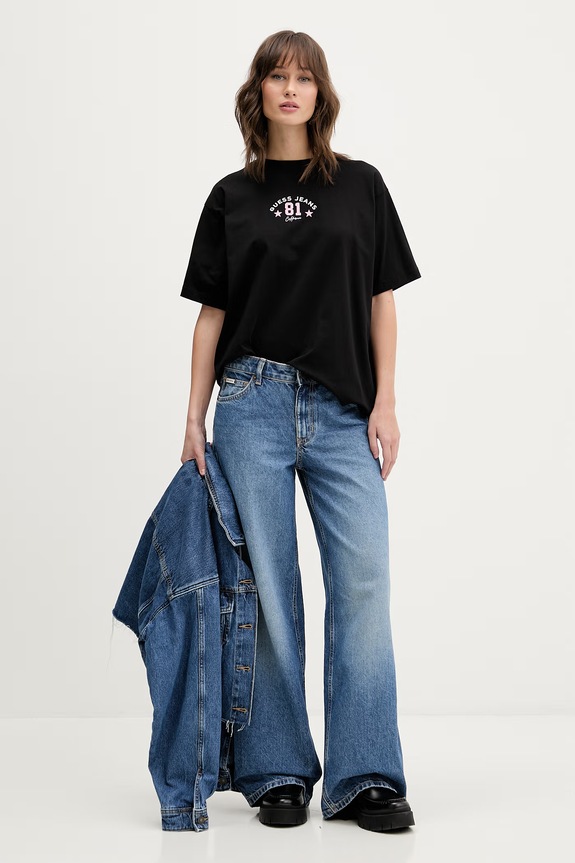 Pamučna majica Guess Jeans W6RI20.K8HM0 crna SS26