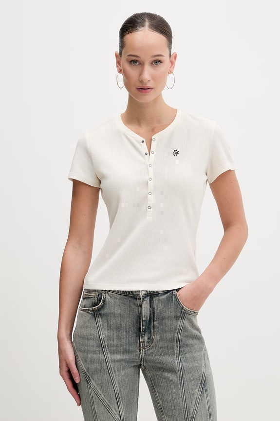 Guess Jeans t-shirt z elastanem beżowy W6RP27.KD072