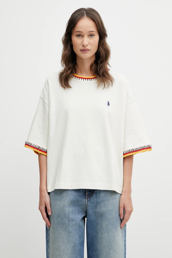 Bavlněné tričko Polo Ralph Lauren 10/1 OE JERSEY relaxed béžová 211A96265001