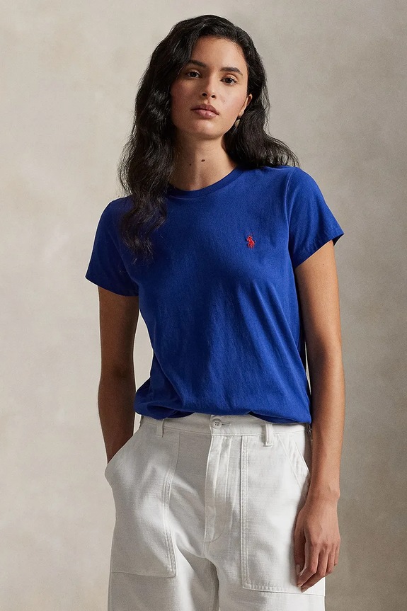 Βαμβακερό μπλουζάκι Polo Ralph Lauren 40/1 COTTON JERSEY κανονικό σκούρο μπλε 211B14605007