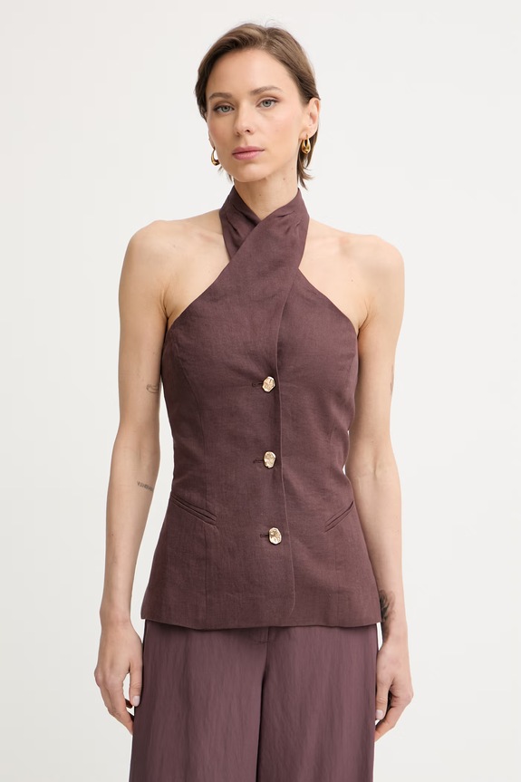 Marella top damski lniany GIORNO brązowy 2613161012200