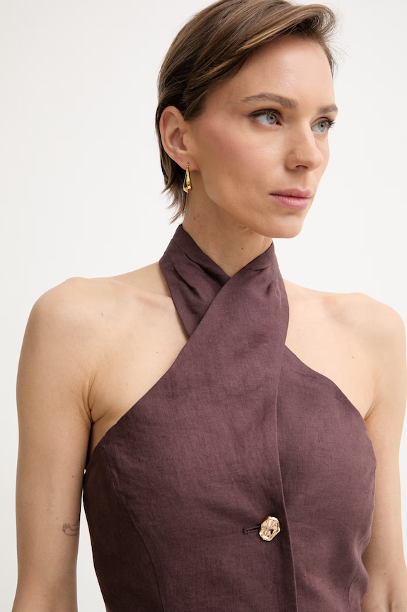 Marella top damski lniany GIORNO brązowy 2613161012200