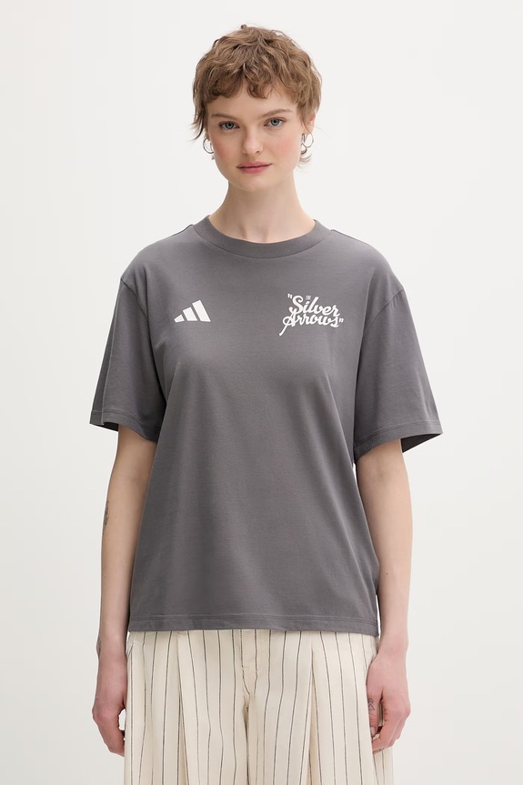 Odjeća adidas majica za žene od pamuka x Mercedes KR3565 siva