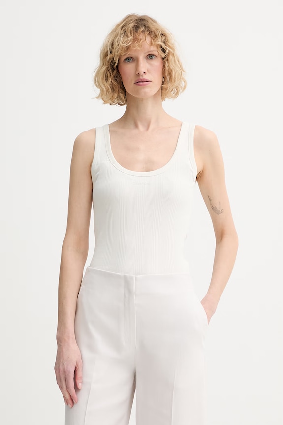 Calvin Klein top damski bawełniany z elastanem beżowy LV044F210G