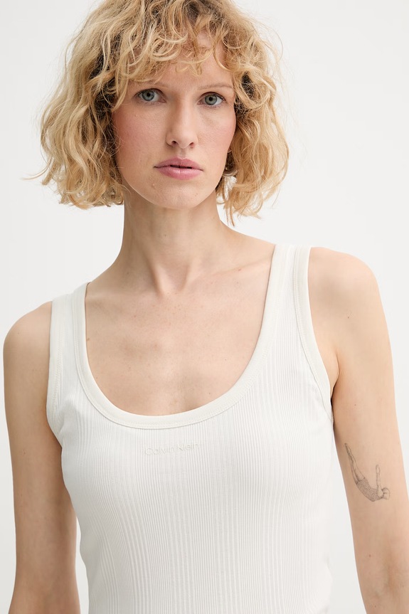 Calvin Klein top damski bawełniany z elastanem beżowy LV044F210G