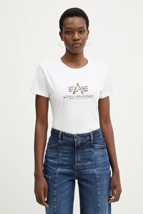Βαμβακερό μπλουζάκι Alpha Industries Basic BL Mirror Leo W βαμβάκι λευκό 196051ML