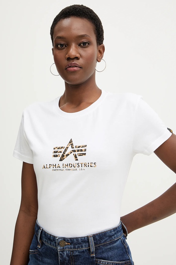 Βαμβακερό μπλουζάκι Alpha Industries Basic BL Mirror Leo W λευκό 196051ML