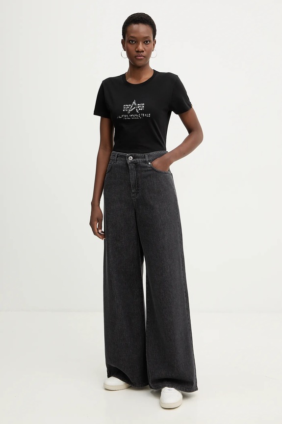 Βαμβακερό μπλουζάκι Alpha Industries Basic BL Mirror Leo W 196051ML μαύρο SS26