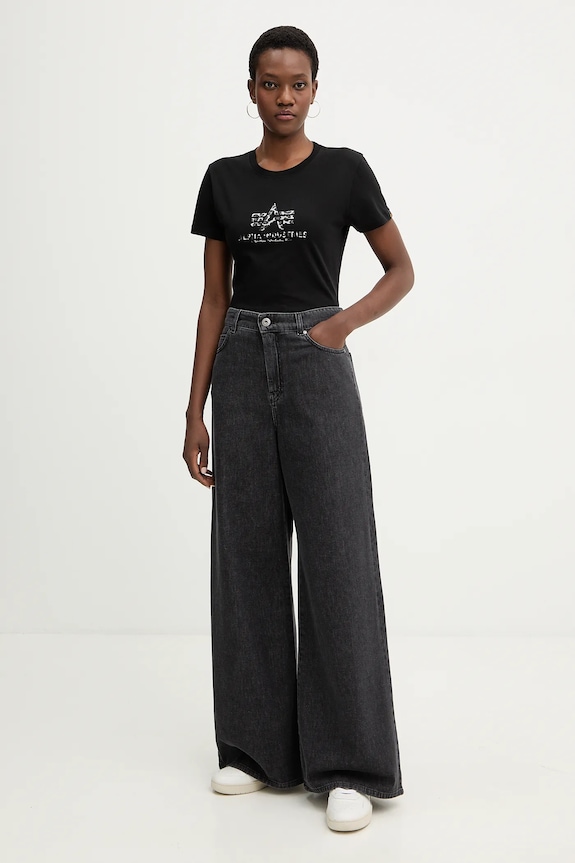 Βαμβακερό μπλουζάκι Alpha Industries Basic BL Mirror Leo W 196051ML μαύρο SS26