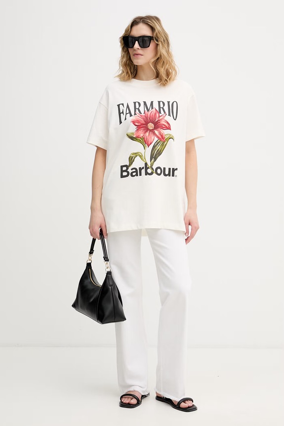Barbour t-shirt γυναικείο βαμβακερό x Farm Rio LTS0736 μπεζ SS26