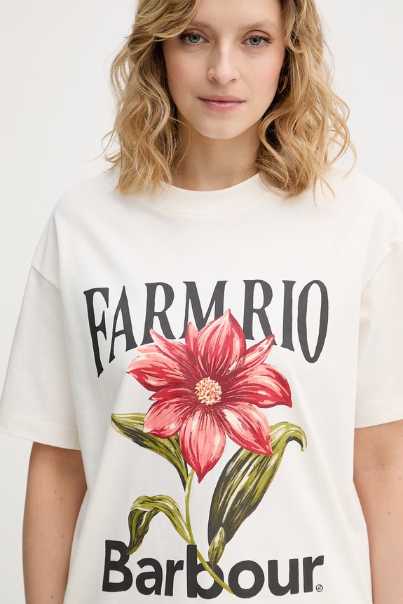 Barbour t-shirt γυναικείο βαμβακερό x Farm Rio μπεζ LTS0736