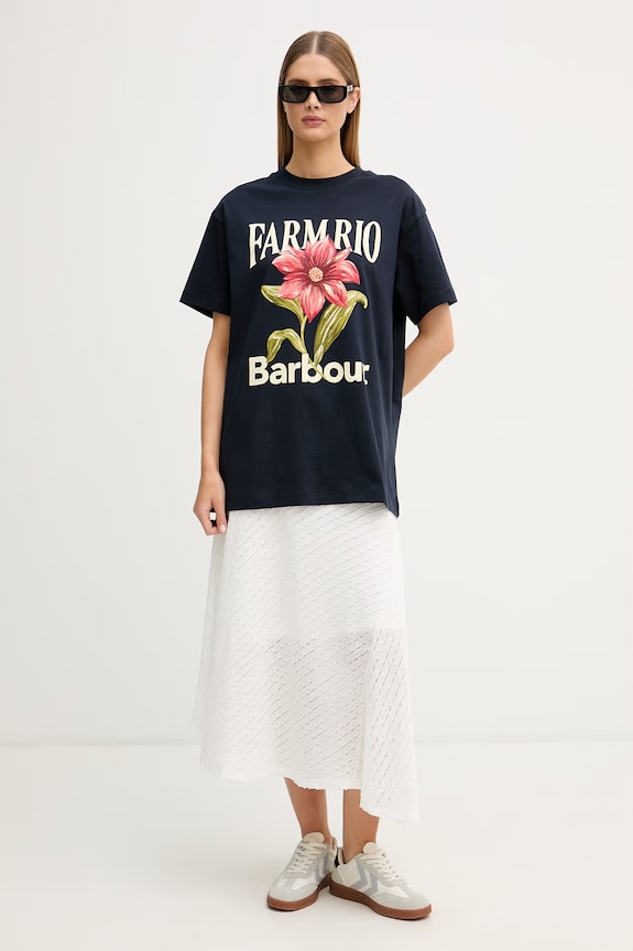 Barbour t-shirt γυναικείο βαμβακερό x Farm Rio LTS0736 σκούρο μπλε SS26