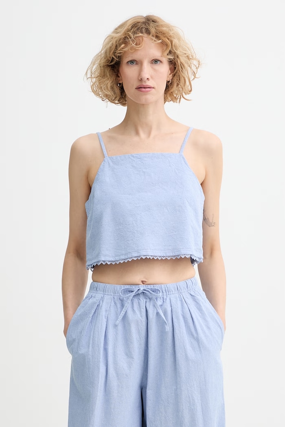 American Vintage crop top dámsky bavlnený modrá FEO07A