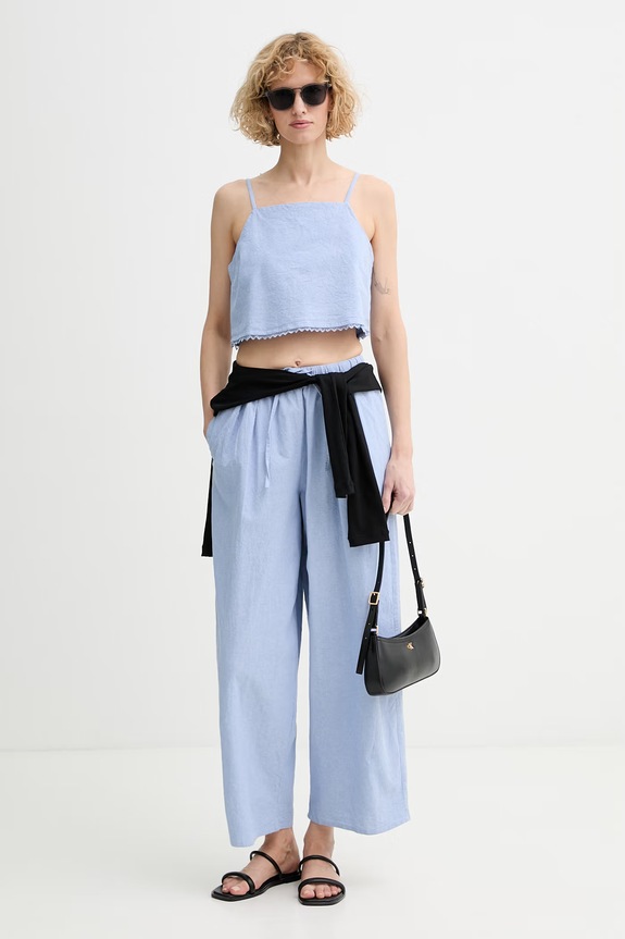American Vintage crop top dámsky bavlnený FEO07A modrá SS26