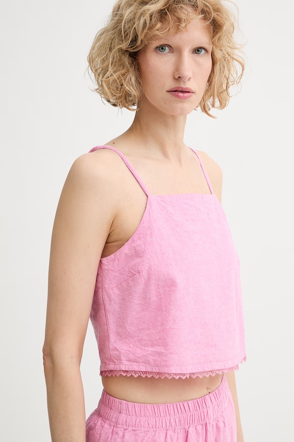 American Vintage crop top dámsky bavlnený ružová FEO07A