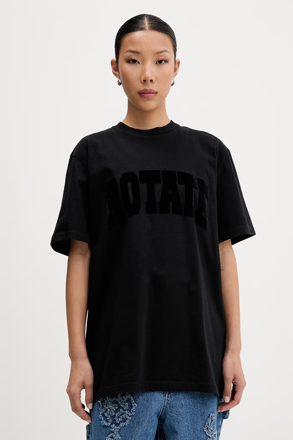 Rotate T-shirt damski bawełniany bawełna czarny 115326100