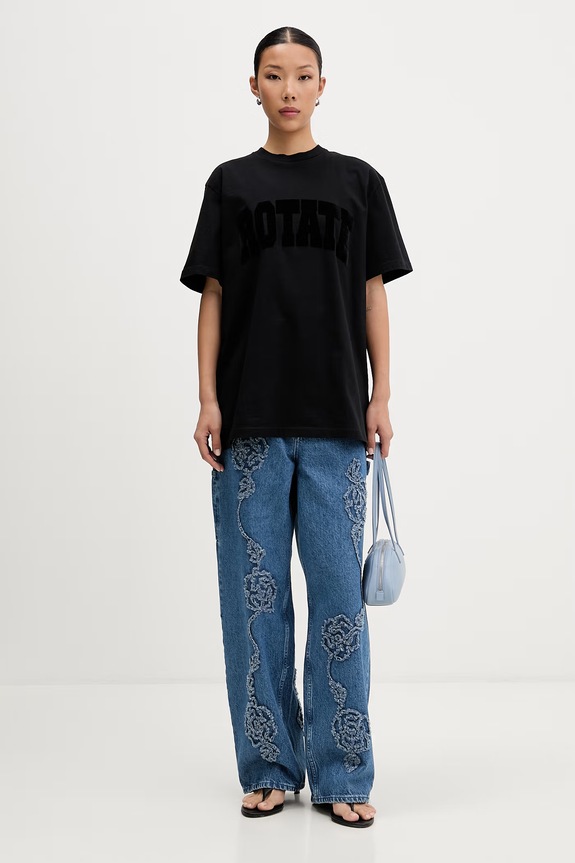 Rotate T-shirt damski bawełniany 115326100 czarny SS26