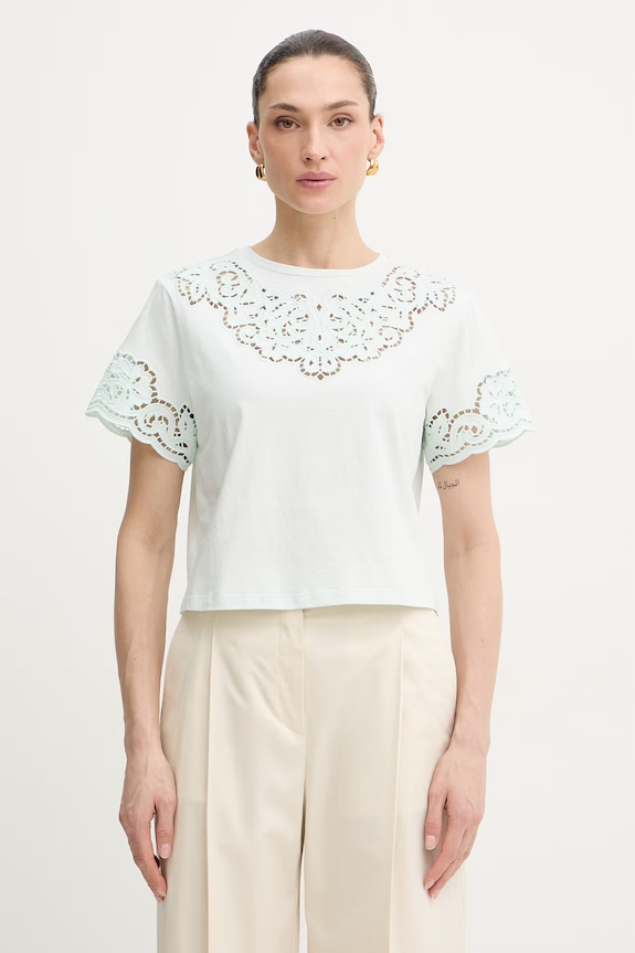 Twinset t-shirt bawełniany regular turkusowy 261TP2440