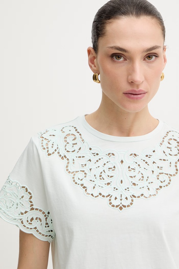 Twinset t-shirt bawełniany turkusowy 261TP2440