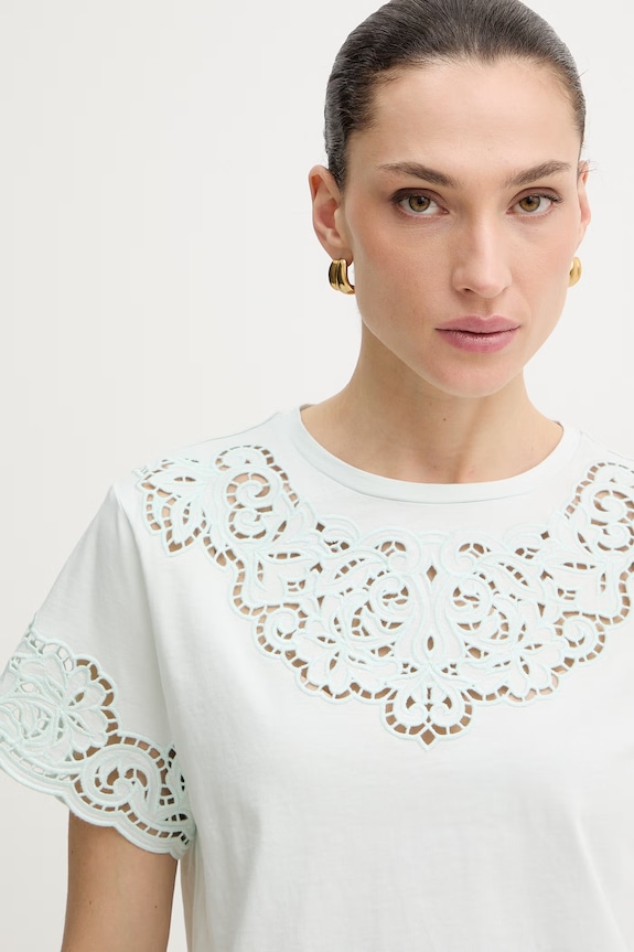 Twinset t-shirt bawełniany turkusowy 261TP2440