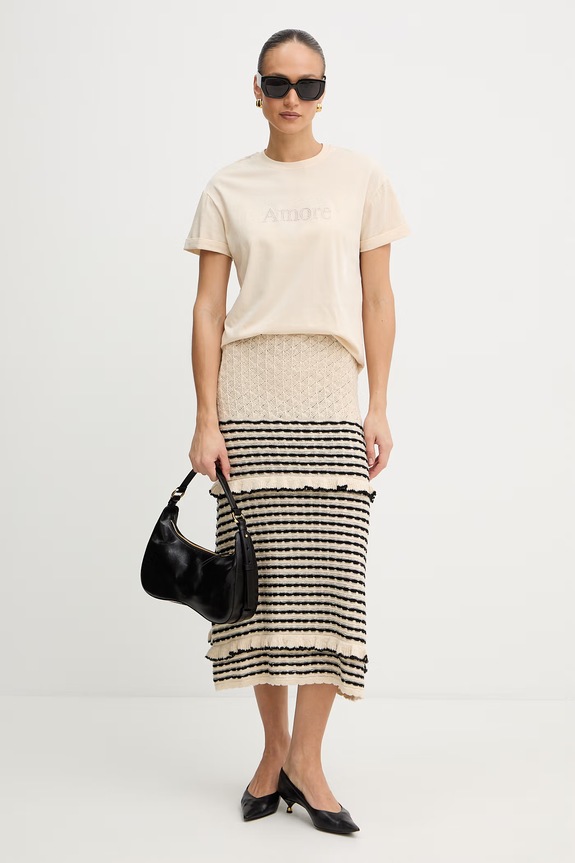 Памучна тениска Twinset 261TP2343 бежов SS26