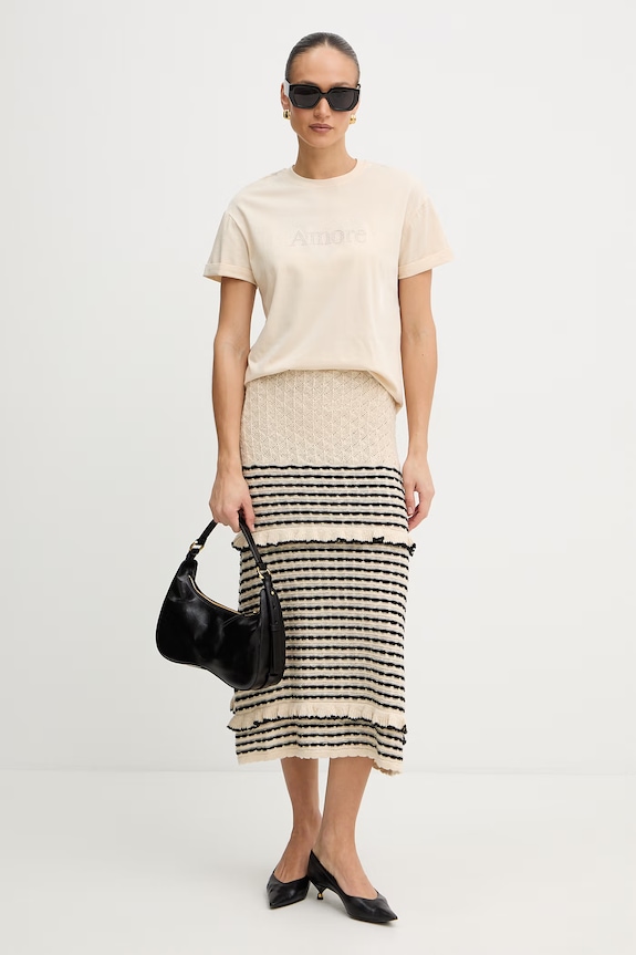 Памучна тениска Twinset 261TP2343 бежов SS26