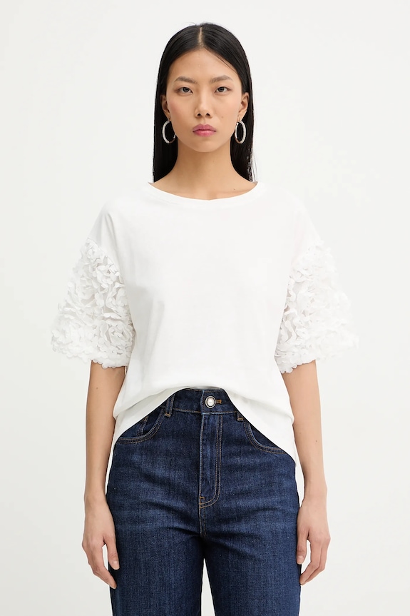 Twinset tricou din bumbac uni bej 261AP2233