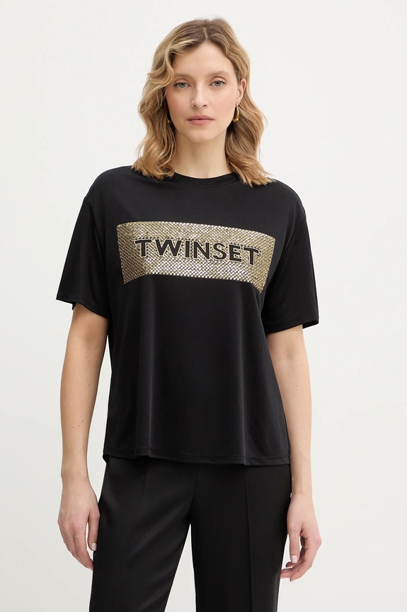 Μπλουζάκι Twinset απλικέ μαύρο 261LB2SAA