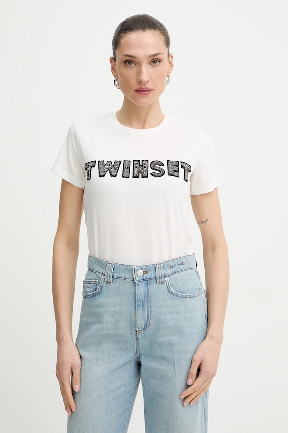 Tričko Twinset nášivka béžová 261LB2PAA