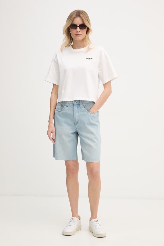 Lacoste crop top damski bawełniany TF7605 biały SS26