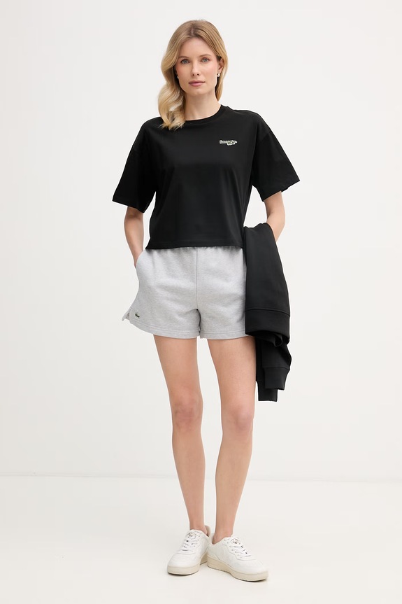 Lacoste crop top damski bawełniany TF7605 czarny SS26