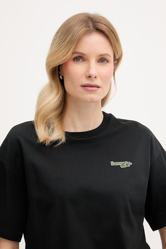Lacoste crop top damski bawełniany czarny TF7605