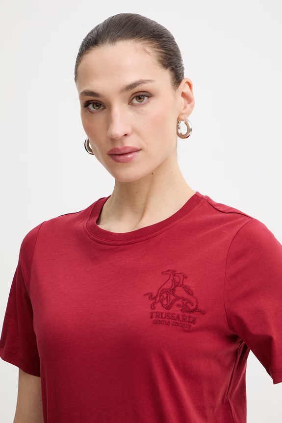 Bavlněné tričko Trussardi burgundské G1156000243N