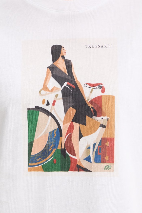 Bombažna kratka majica Trussardi G1326200269N bela