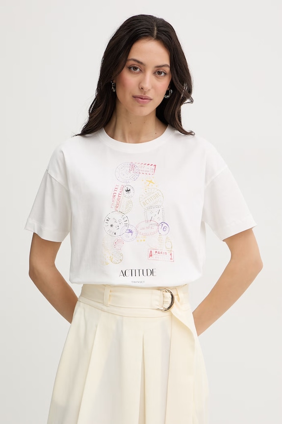 Twinset t-shirt damski bawełniany biały 261AT2150