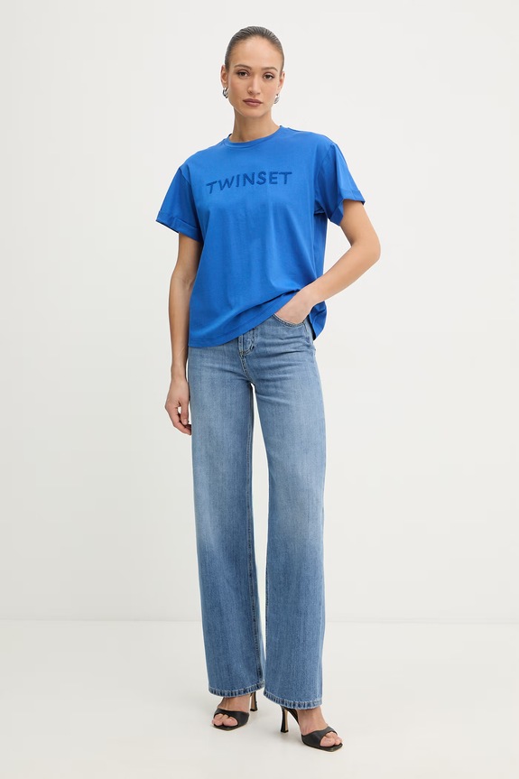 Twinset t-shirt damski bawełniany 261LM2NJJ niebieski SS26