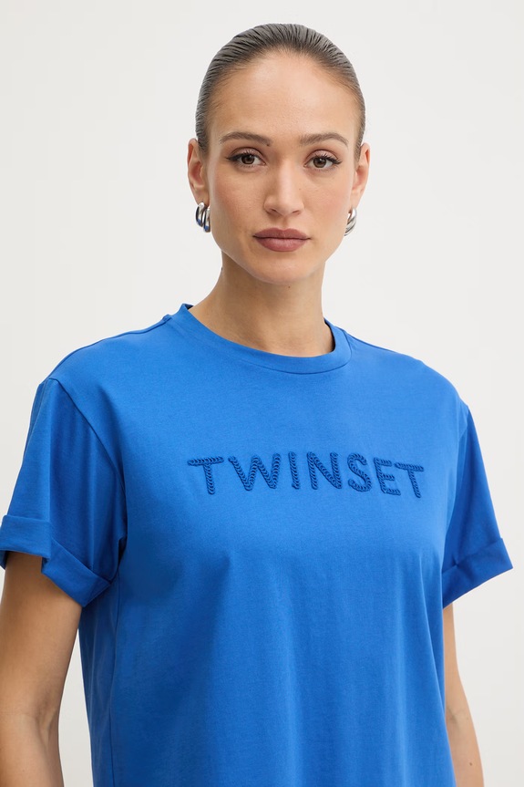 Twinset t-shirt damski bawełniany niebieski 261LM2NJJ