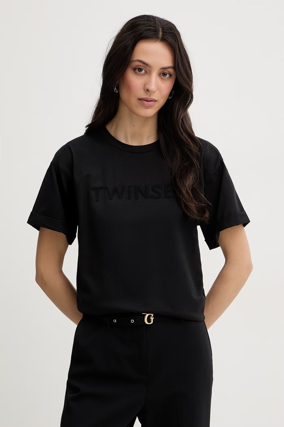Twinset тениска дамска памучна черен 261LM2NJJ