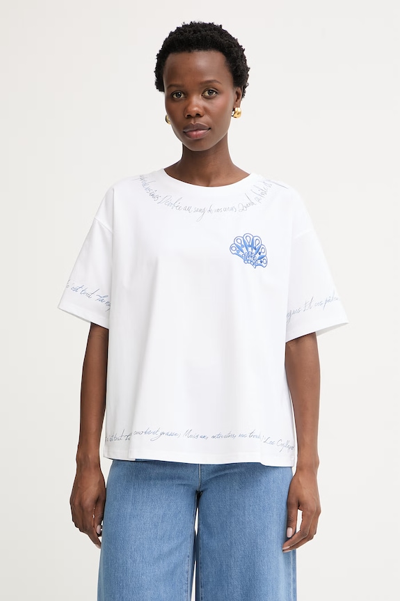 Twinset T-shirt damski bawełniany biały 261LM2CFF
