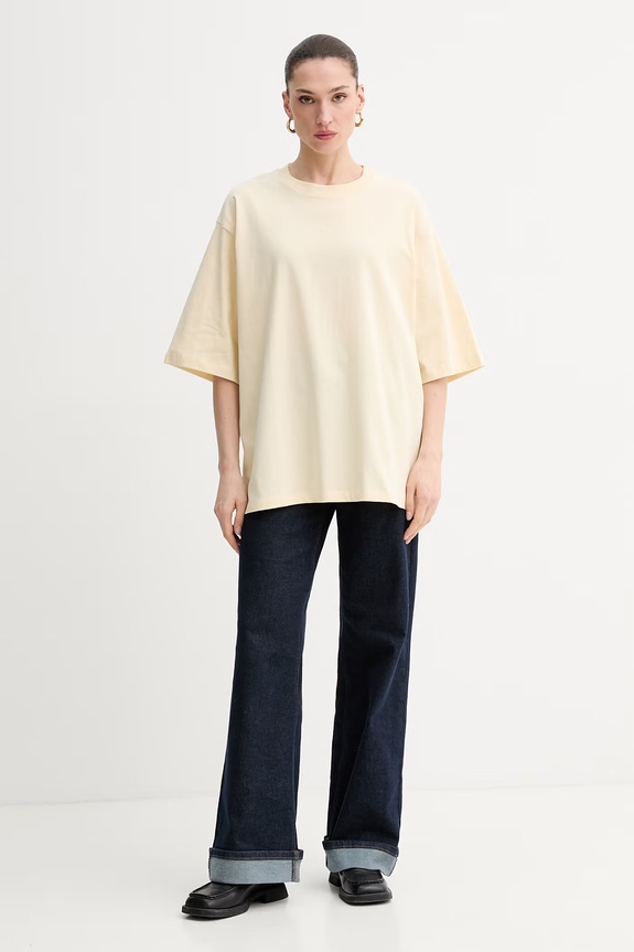 Gestuz t-shirt oversize damski bawełniany 10911064 beżowy SS26
