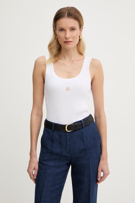 Luisa Spagnoli top din bumbac Cucirino imprimeu alb 100317
